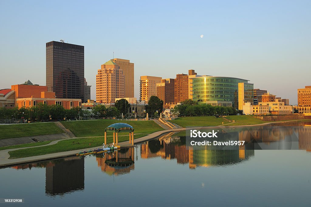 Dayton, OH skyline at sunrise "Dayton, Ohio skyline right at sunrise w/ skyline reflections on the River." Ohio Stock Photo