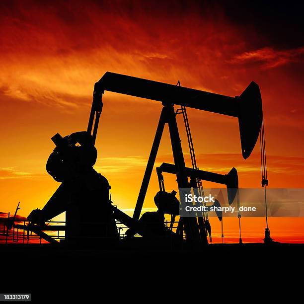 Xxxl Pumpjack Silhouettes Stock Photo - Download Image Now - Texas, Oil Pump, West - Direction