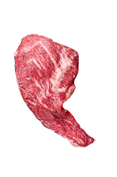 istock Tri Tip black angus beef steak on cutting board with herbs, raw meat.  Isolated, white background. 1833142221
