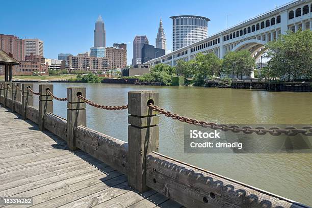 Cleveland Skyline And Detroitsuperior Bridge Stock Photo - Download Image Now - Chain - Object, Cleveland - Ohio, Arch - Architectural Feature