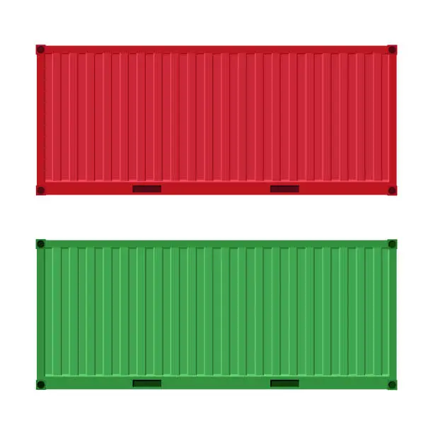 Vector illustration of Red and blue cargo containers