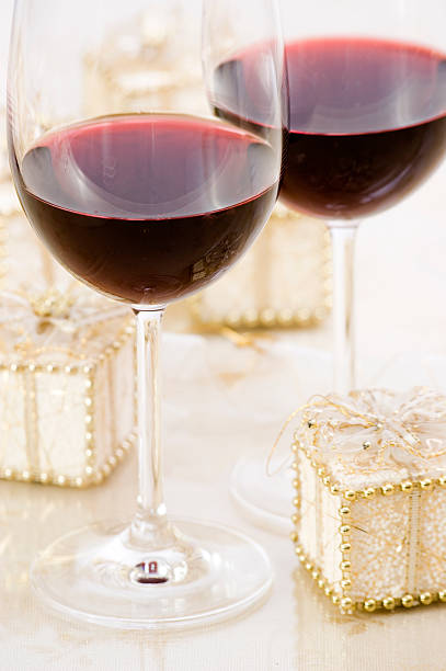 Soft Christmas Decoration with Gifts and Wine stock photo