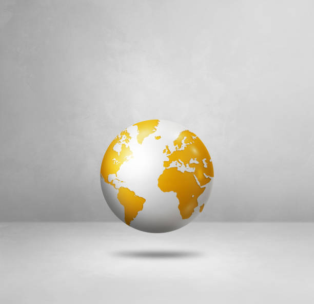 istock World globe, yellow earth map, isolated on white. Square background 1833149139