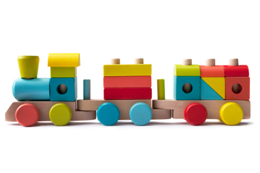 wooden toy train isolated on white background