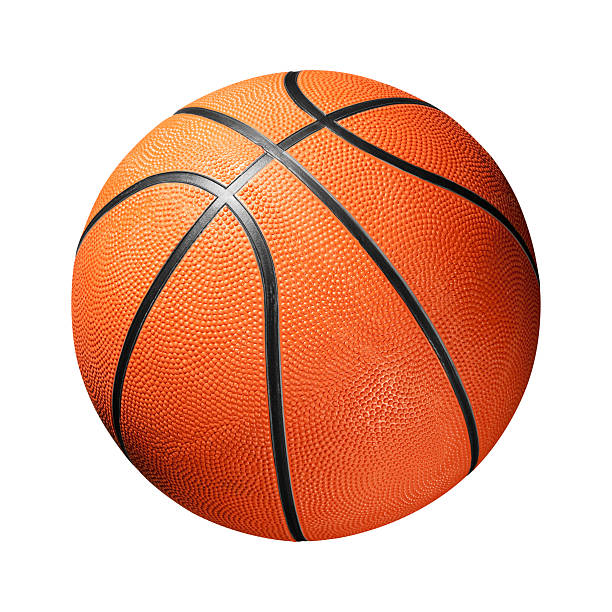 istock Orange and black leather basketball on white background 183315397