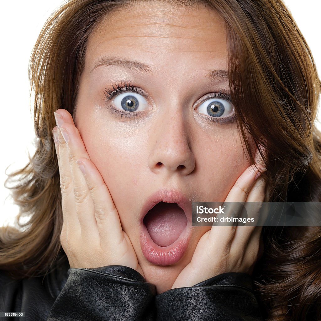 Jovem mulher chocada Gasping Close-up Headshot - Foto de stock de Adolescentes Meninas royalty-free