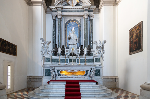 Padova, Veneto, Italy - Jun 22nd, 2023: Chapel of Gregorio Barbarigo with the body of the Saint inside Padua Cathedral