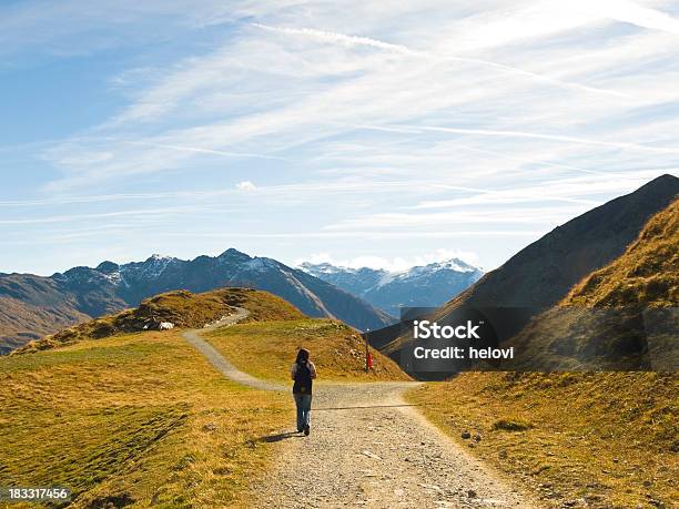 Mulher Andar Na Direcção Encruzilhada No Trilho Nas Montanhas - Fotografias de stock e mais imagens de Rua Bifurcada