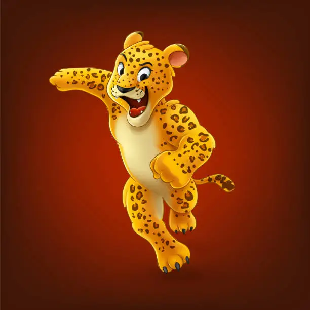 Vector illustration of cheerful leopard cartoon mascot design