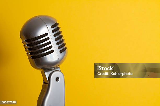 Retro Microphone Stock Photo - Download Image Now - Podcasting, Yellow, Microphone