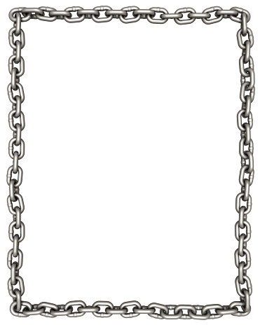 A heavy chain link photo frame border isolated on a white background. Chain links are arranged naturally with slight random variation. (see also: perfectly arranged version)