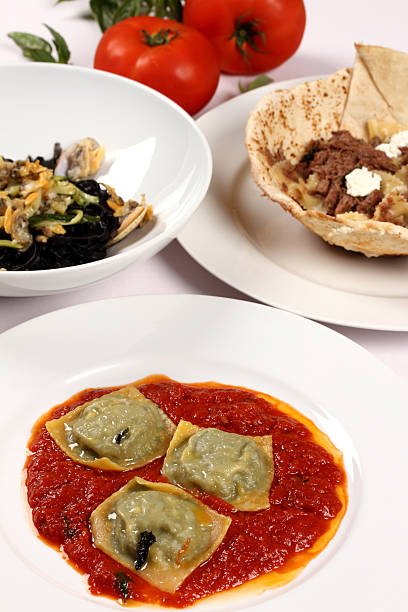 istock Selection of fresh Italian pasta dishes with tomato 183318148