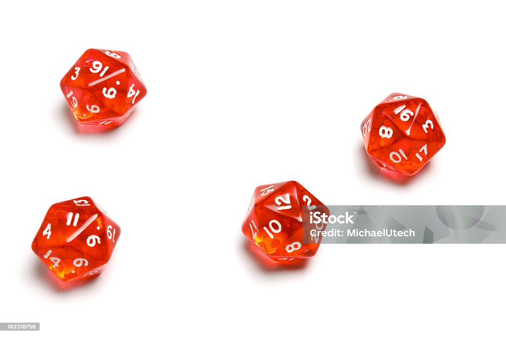 Twenty Sided Dices (d20) Twenty Sided Dices (d4) translucent in red. Chance Stock Photo