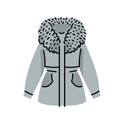 Winter jacket  flat element. Winter clothes. Vector isolated sign. Digital illustration for web page, mobile app, promo.