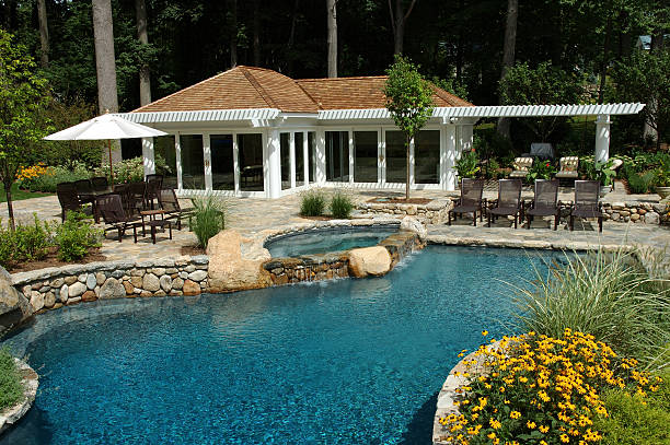 istock Swimming Pool with Cabana House 183318823