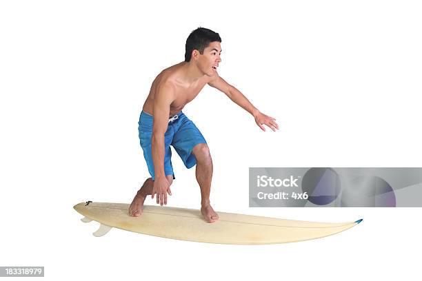 Hombre En Tabla De Surf Foto de stock y más banco de imágenes de Surf - Surf, Recortable, Fondo blanco
