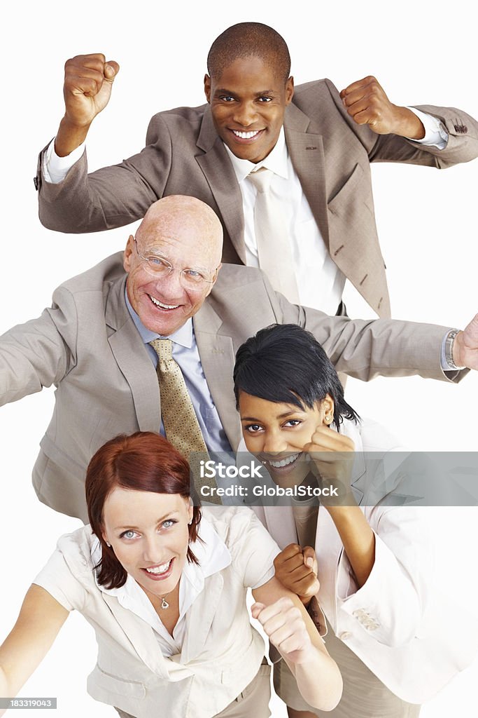 Allegro business persone alzando le mani mentre guardando te - Foto stock royalty-free di Abbigliamento formale