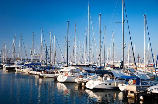 Big Yachts and Sailboats Moored at Marina Port in Naples Italy Summer Day