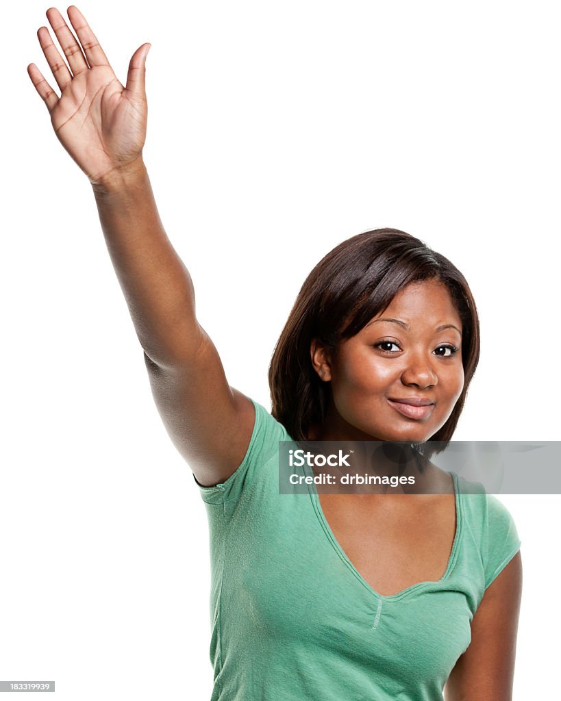 Jovem mulher Levanta a mão - Royalty-free Mão Levantada Foto de stock