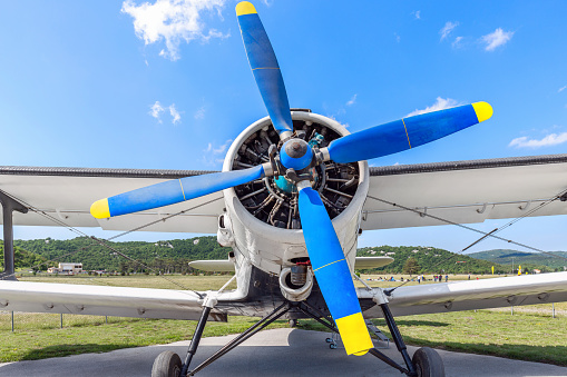 Front view of Antonov 2 biplane at the airport Rijeka, Croatia