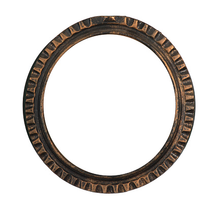 Fine Gold Circular Frame of Antique Status on Pure white background for easy editing.