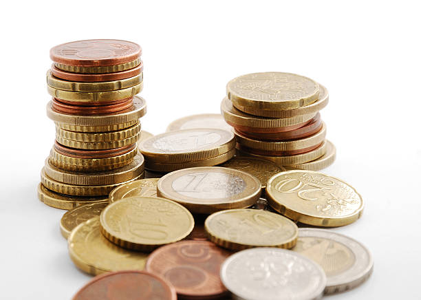 istock Columns of coins among specie's pile 183320849