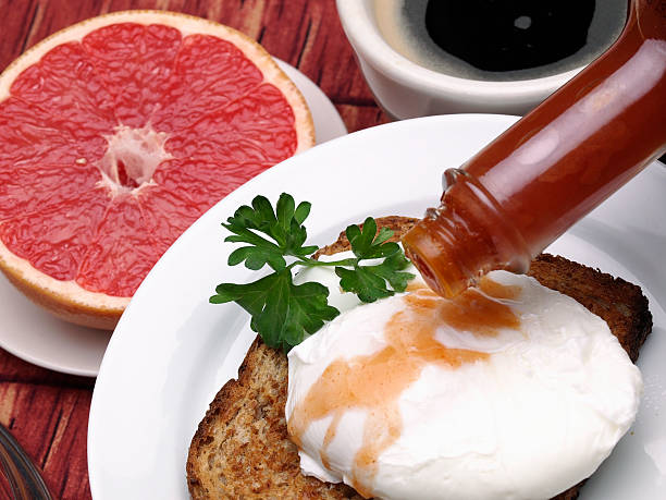 Poached eggs with grapefruit and coffee