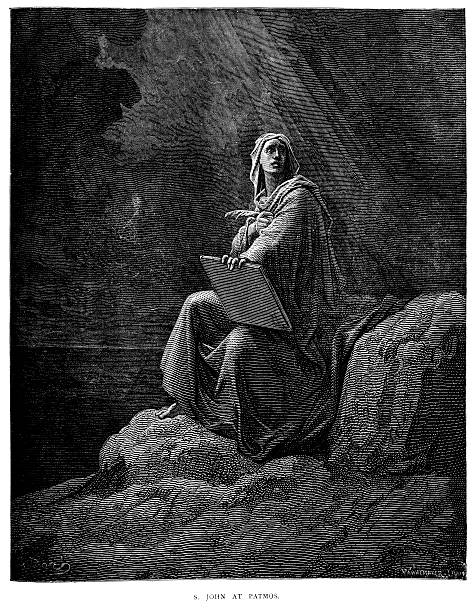 saint john auf patmos - apostel stock-grafiken, -clipart, -cartoons und -symbole