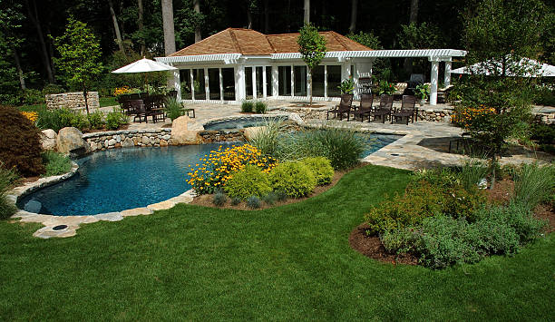 istock Swimming Pool with Pretty Gardens 183321760