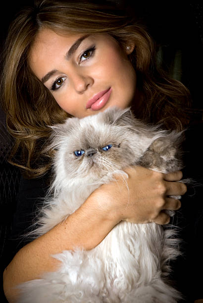 istock Beautiful woman and cute cat 183321984