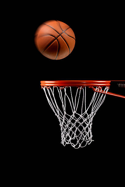 Basketball hoop net and ball side view