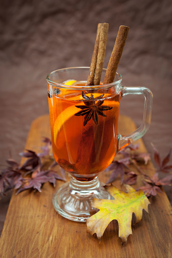 Cozy winter drink mulled with spices