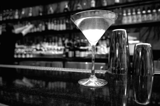 Martini on bar BW stock photo