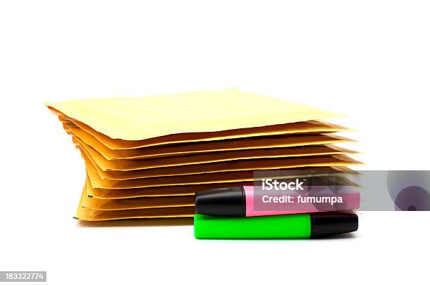Brown Padded Envelopes And Highlighters Stock Photo - Download Image Now - Brown, Business, Color Image