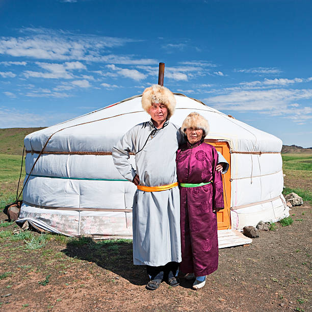 istock Mongolian couple in national clothing 183323039