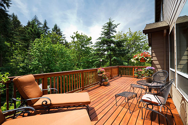 Sunny Back Deck Sunny back deck with outdoor furniture. decking stock pictures, royalty-free photos & images