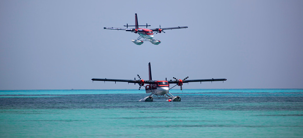 Waterplane landing on the Maldives, Asia.