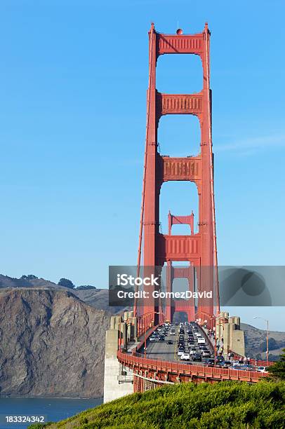 Scenic View Of Golden Gate Bridge Towers With Busy Traffic Stock Photo - Download Image Now