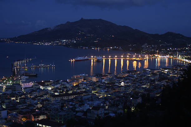 Zakinthos Port Night View stock photo
