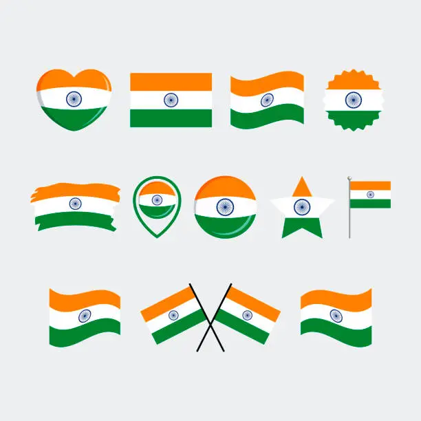 Vector illustration of India flag icon set vector isolated on a gray background