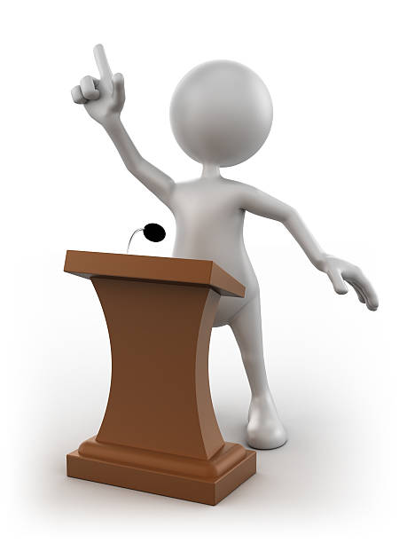 istock 3d Man at the podium giving speech, isolated/clipping path 183324701