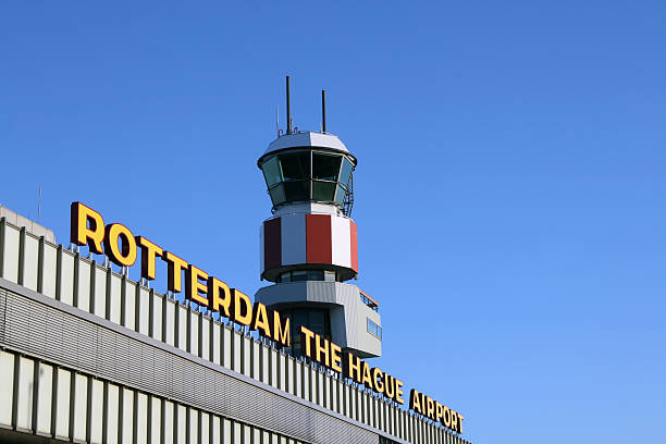 Rotterdam The Hague Airport "As seen from in front of the terminal, this airport is mainly used for business and holiday flights." atc stock pictures, royalty-free photos & images