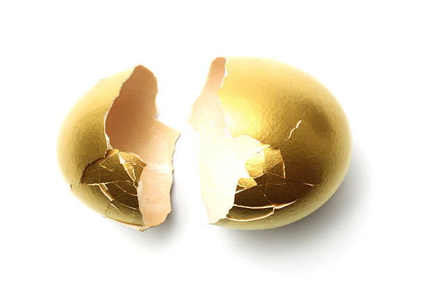 crack 개설됨 골드 알류 섈 흰색 배경의 - animal egg eggs hatching evolution 뉴스 사진 이미지