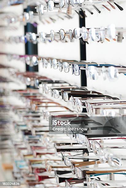 Wall Of Eye Glass Frames At Optometrist Office Stock Photo - Download Image Now - Eyeglasses, Variation, Color Image