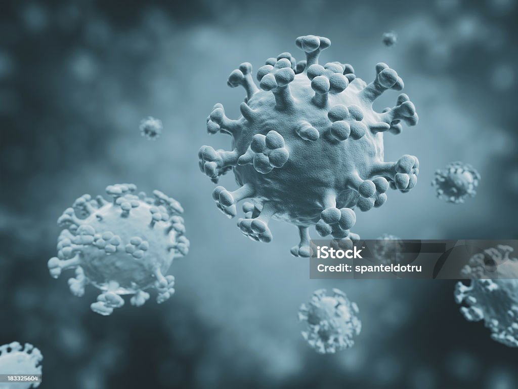 Flu Flu virus cells closeup. Cold Virus Stock Photo
