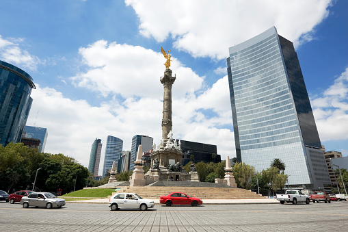 a golden winged victory commonly called independence angel, a monument from year 1910 honoring Mexico's independence celebration.