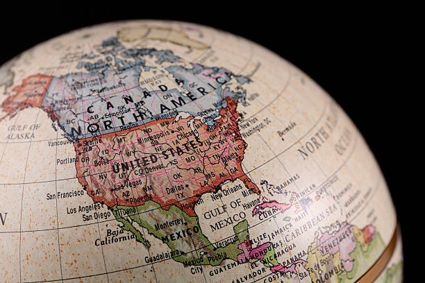 globe north america - map usa canada cartography stock-fotos und bilder