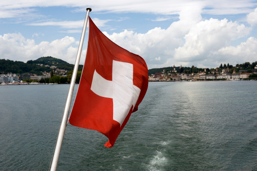 Lake of Lucerne with Swiss Ship's Flag.