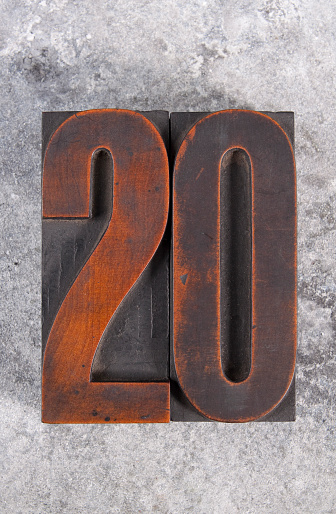 Wood letterpress number 20.
