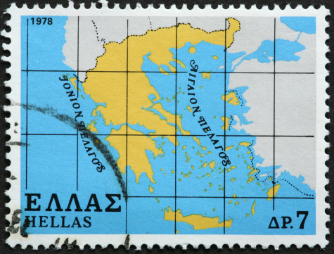 map of Greece on a stamp